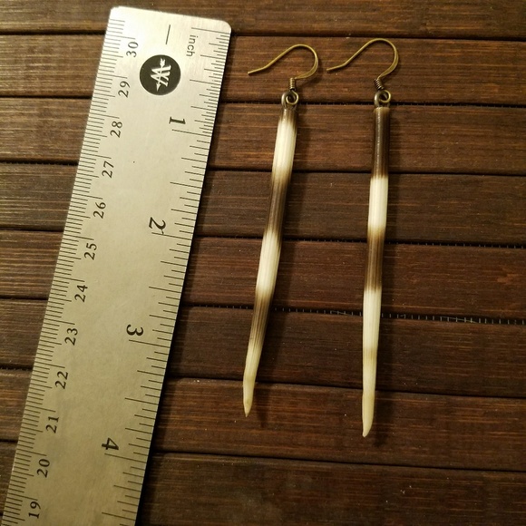 Boho African Porcupine Quill Spike Minimalist Earrings Brass Silver Gold - Picture 5 of 7